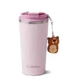 Pink Stainless Steel Travel Mug With Bear Charm 16oz