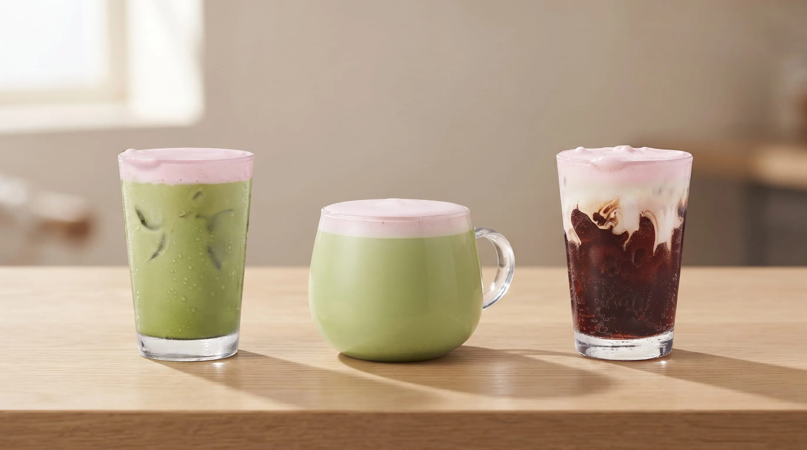 Three new Tim Hortons strawberry drinks for September 2026, including two matcha lattes and a soda swirl.